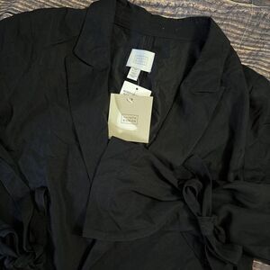 NWT 14th & Union Black Blazer Jacket Size MP Tie Sleeve Rayon Open Draped